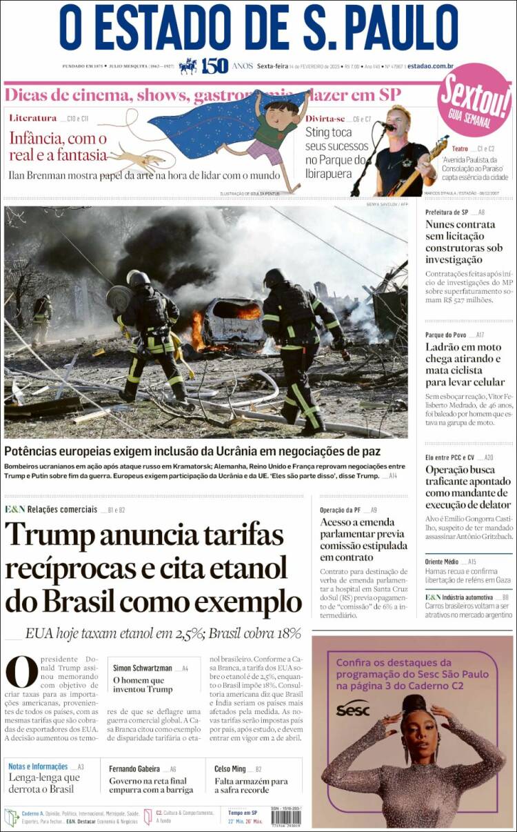 Portada de O Estado de São Paulo (Brésil)