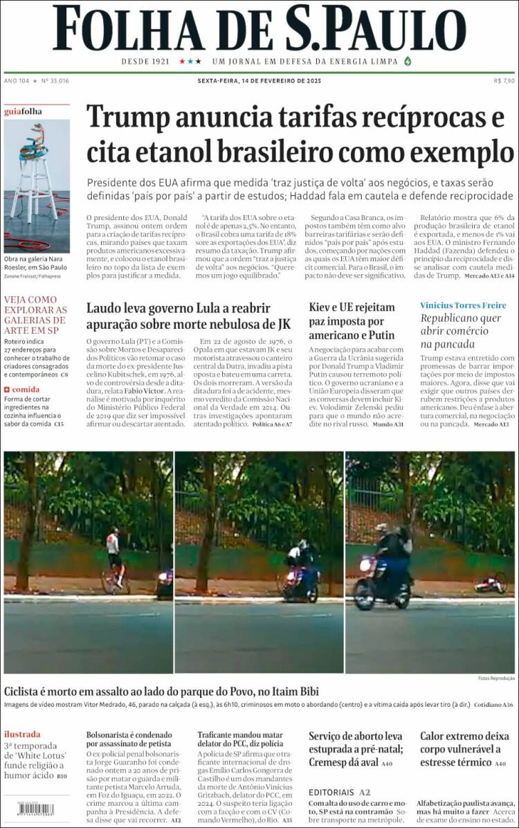 Portada de Folha de São Paulo (Brésil)