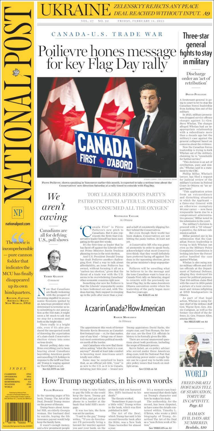 Portada de The National Post (Canada)