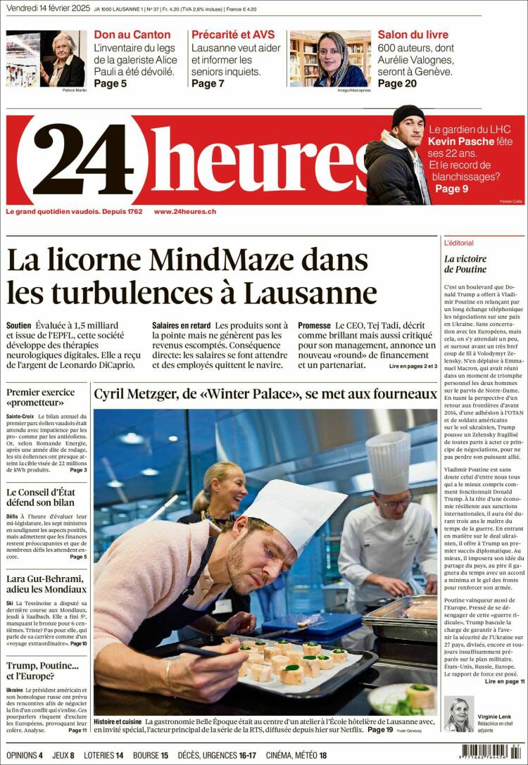 Portada de 24 Heures (Suisse)