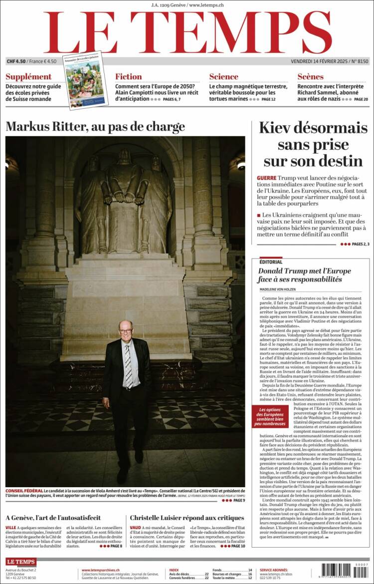 Portada de Le Matin (Switzerland)