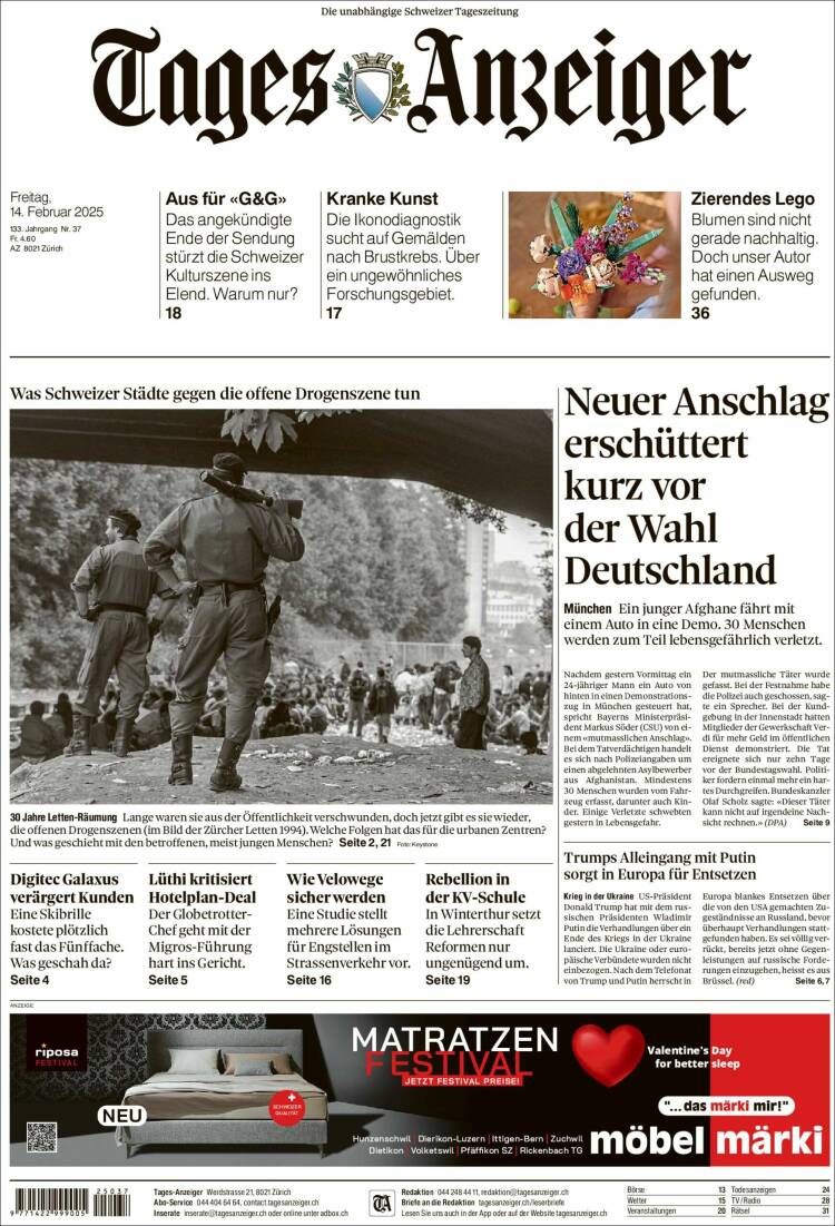 Portada de Tages-Anzeiger (Suiza)