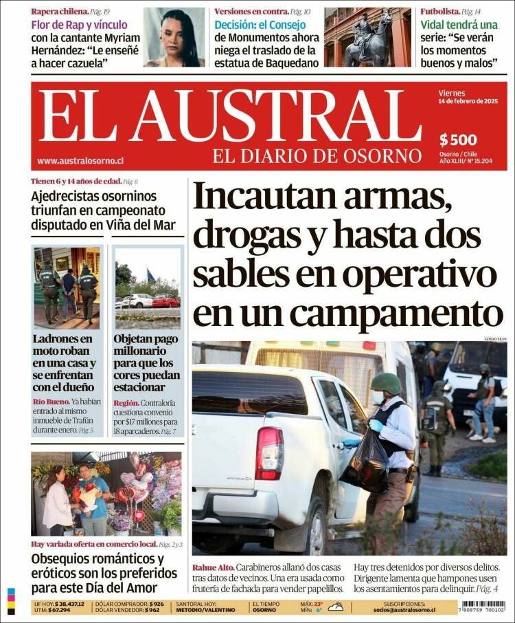 Portada de El Austral de Osorno (Chile)