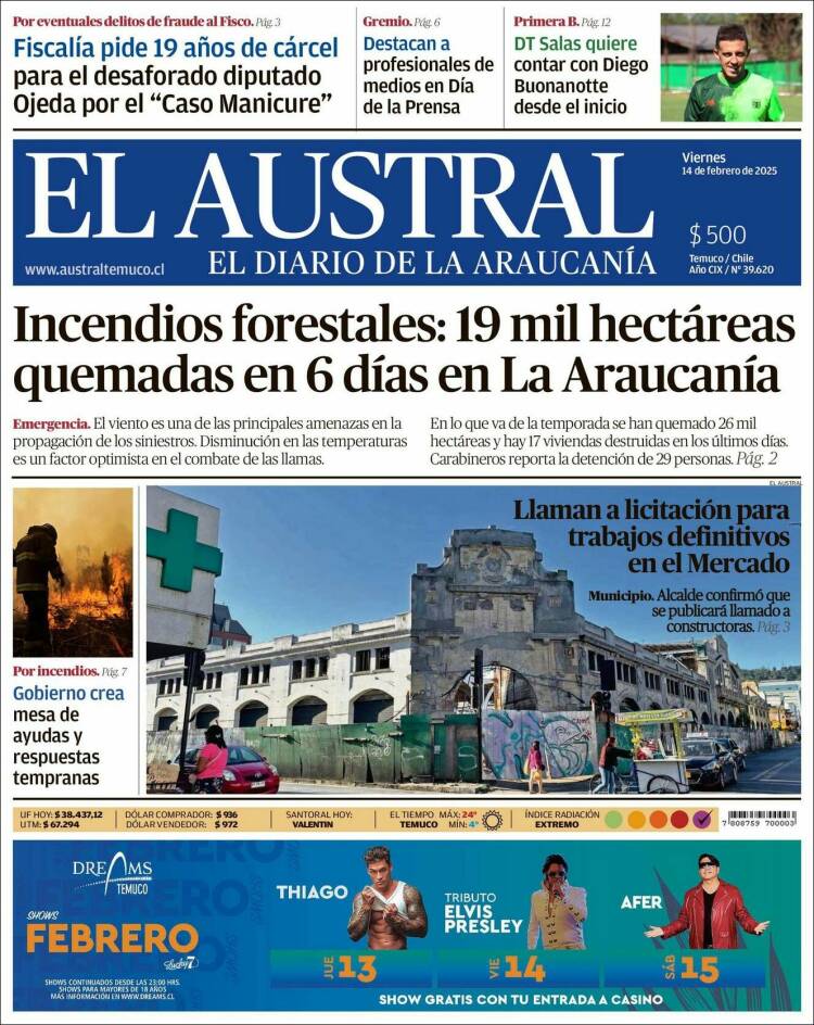 Portada de El Austral de Temuco (Chile)