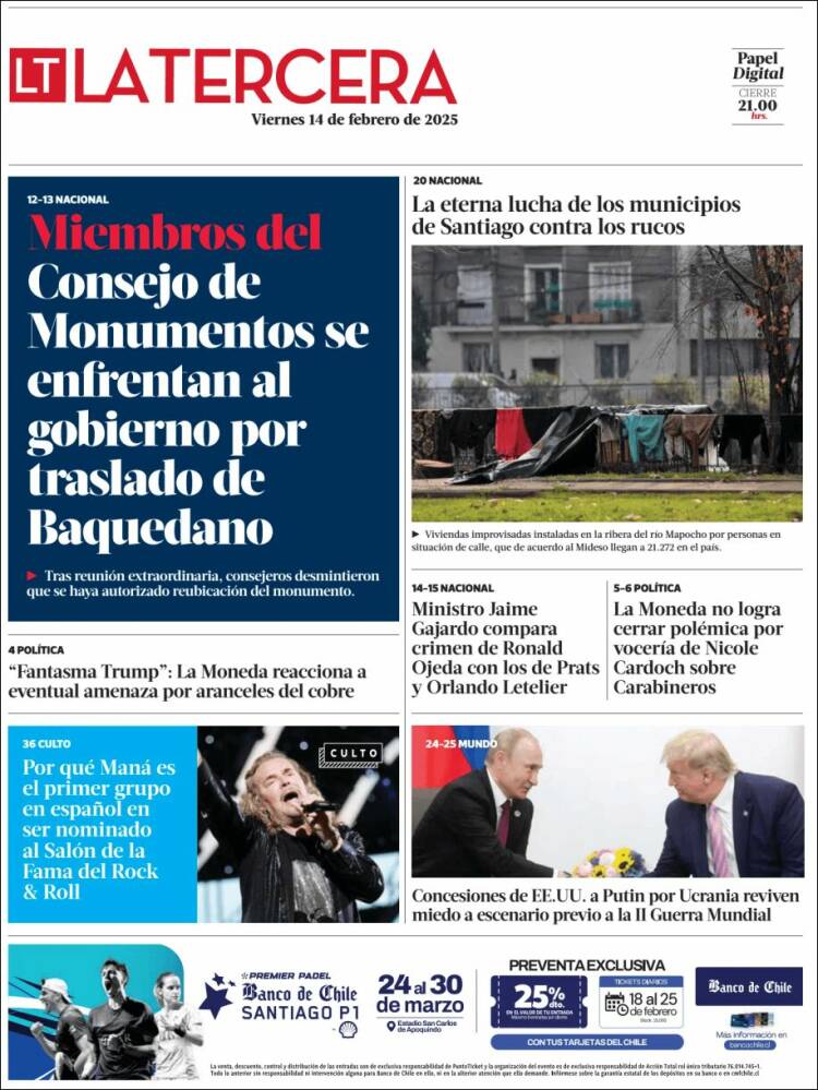 Portada de La Tercera (Chile)