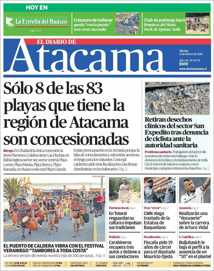 Portada de Diario de Atacama (Chile)