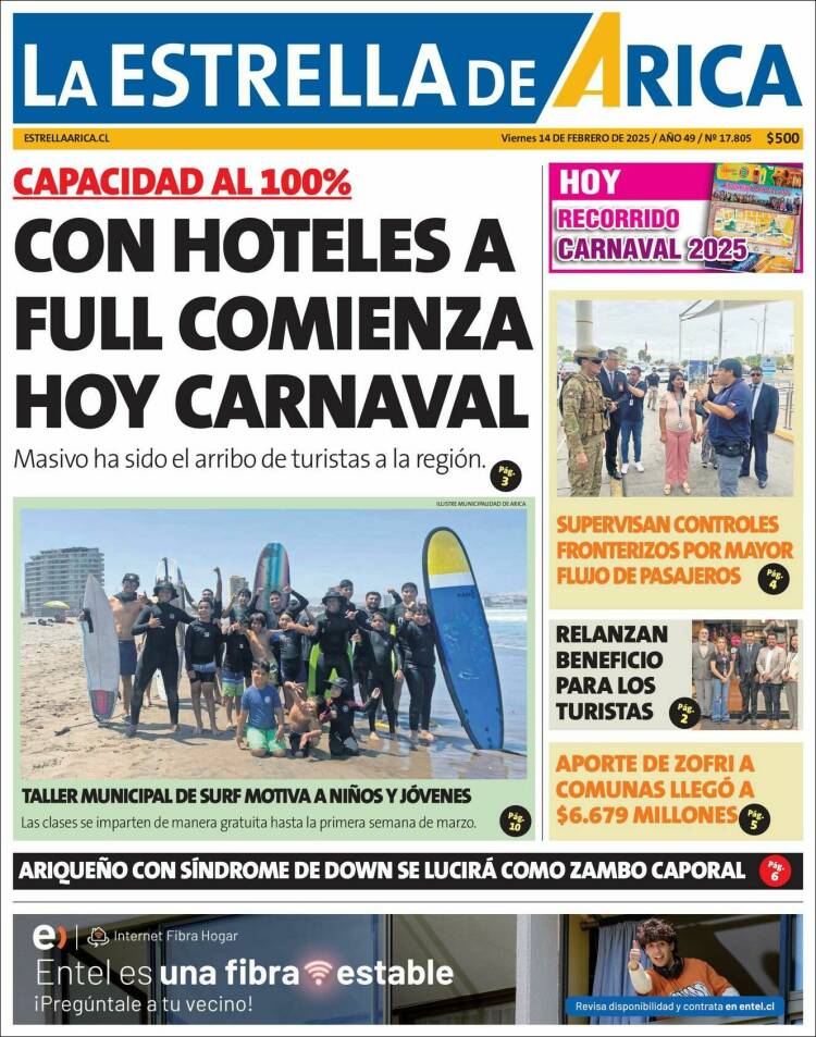 Portada de La Estrella de Arica (Chile)