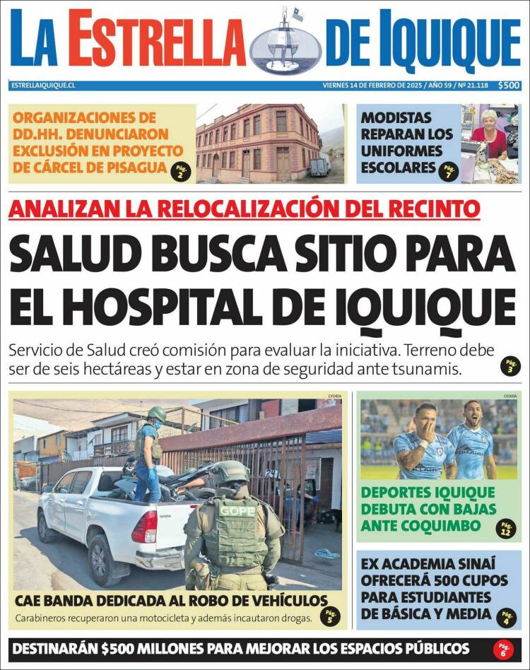 Portada de La Estrella de Iquique (Chile)