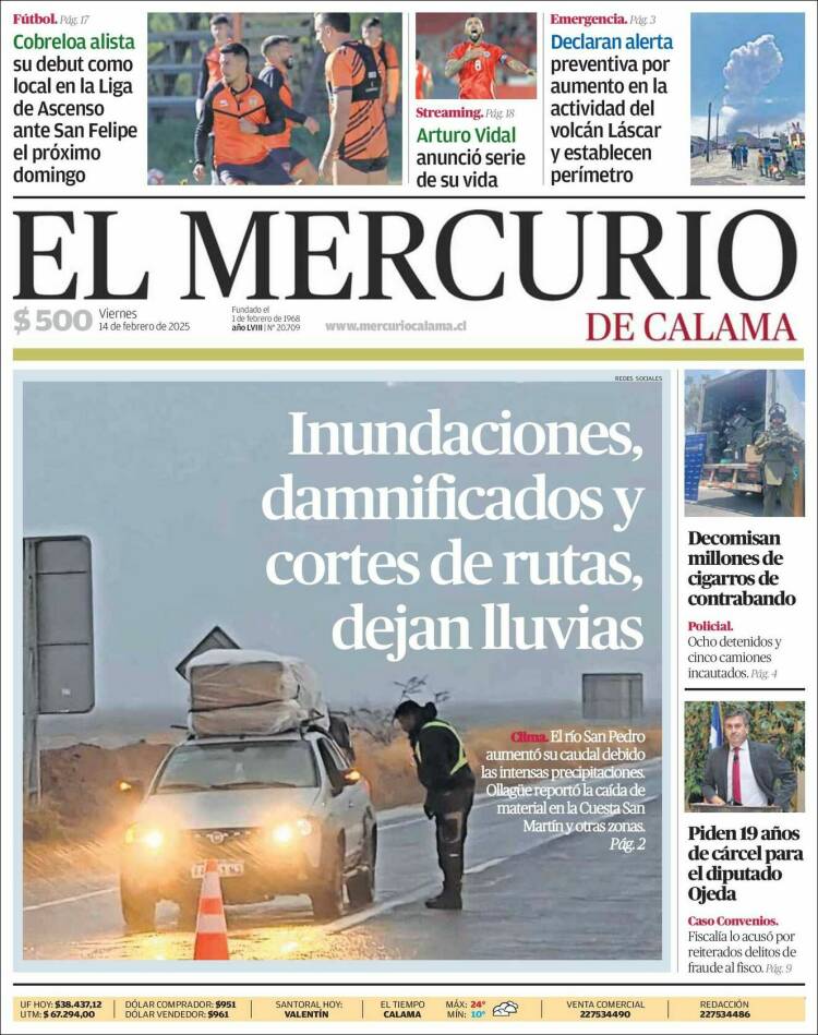 Portada de El Mercurio - Calama (Chile)