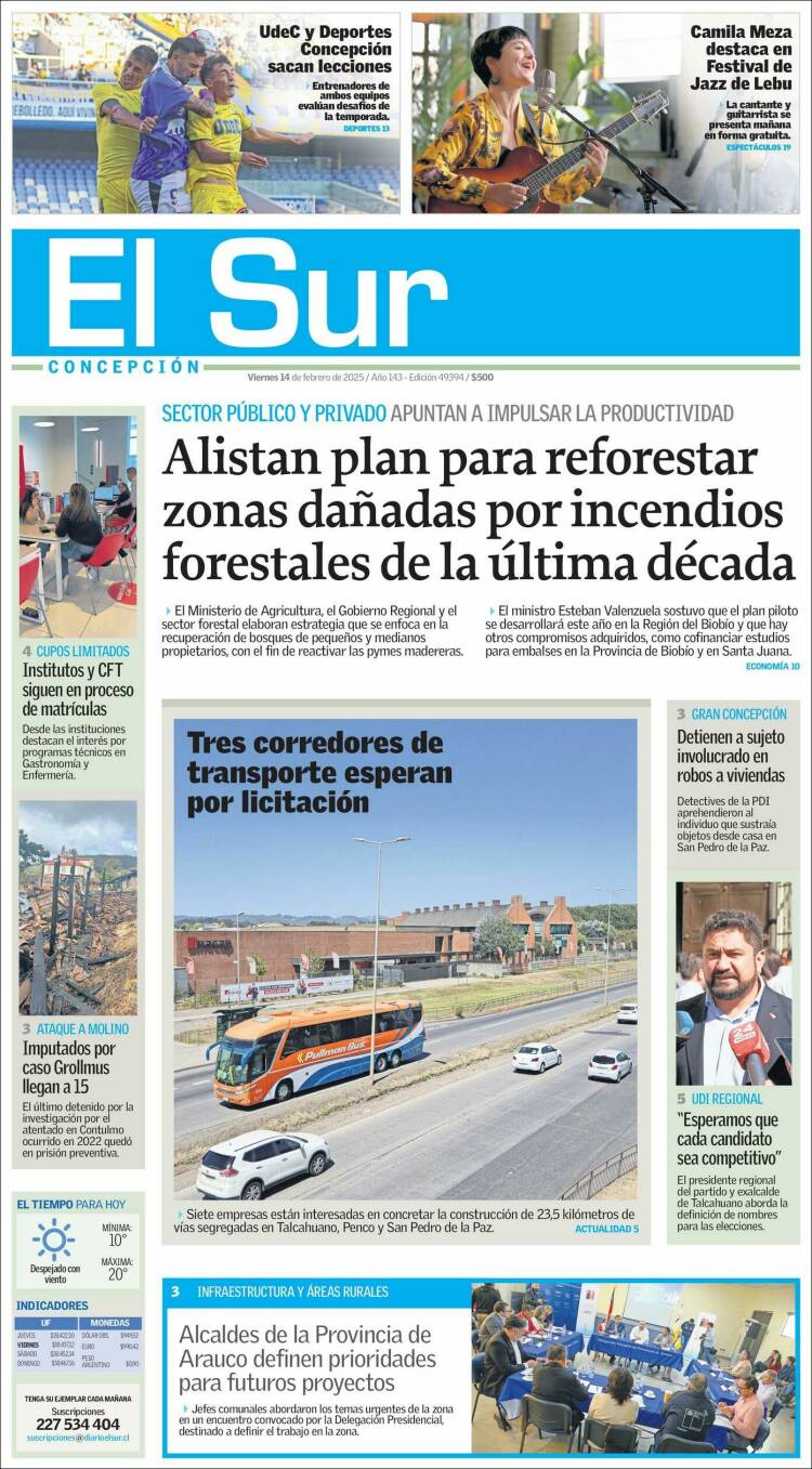 Portada de El Sur (Chile)