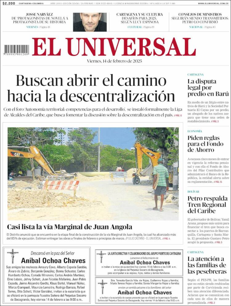 Portada de El Universal (Colombia)