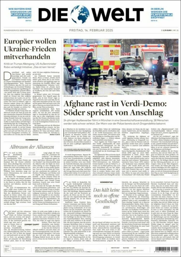 Portada de Die Welt (Allemagne)