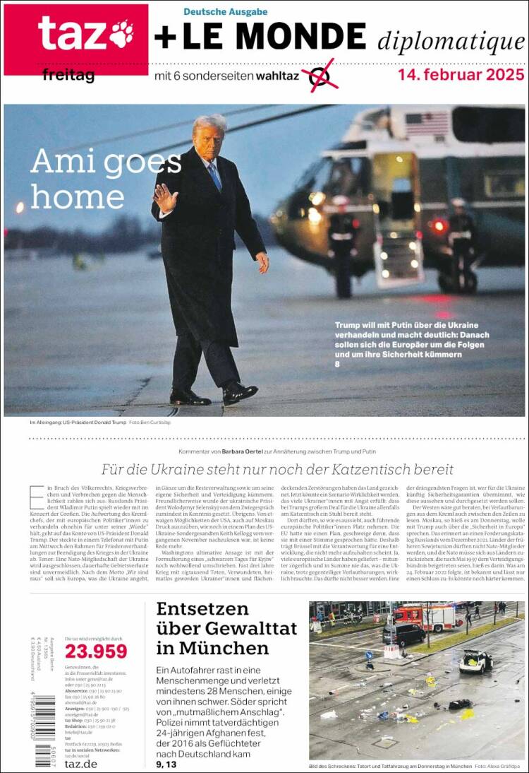 Portada de Die Tageszeitung (Allemagne)