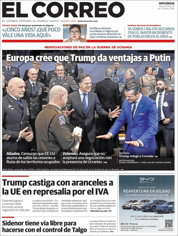 Portada de El Correo - Guipuzcoa (Espagne)