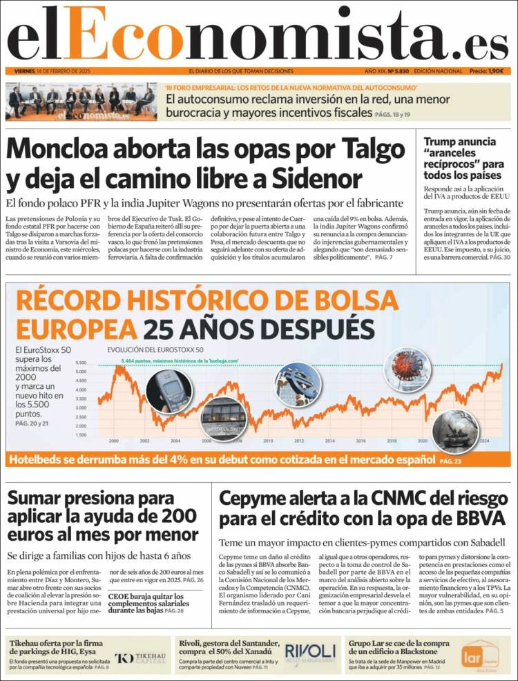 Portada de El Economista (España)