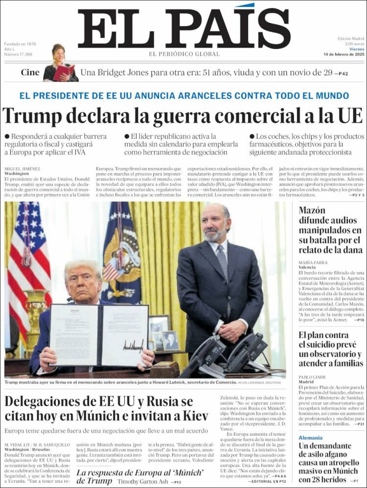 Portada de El País (Espagne)