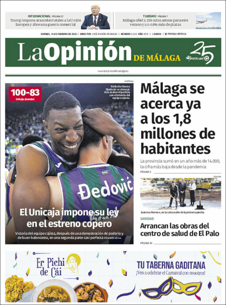 Portada de La Opinión de Málaga (España)