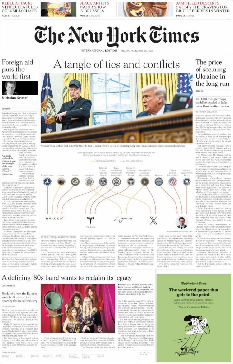 Portada de International New York Times (Europe)