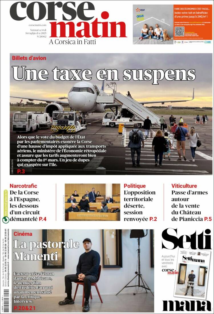 Portada de Corse-Matin (Francia)