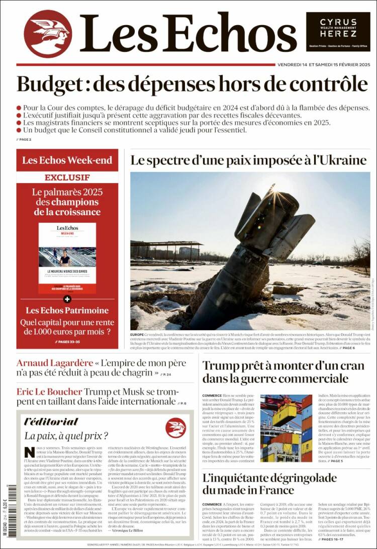 Portada de Les Echos (France)