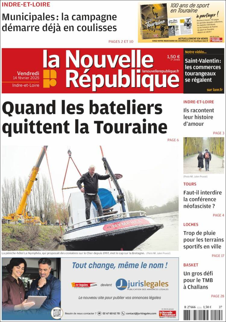 Portada de La Nouvelle Republique (Francia)