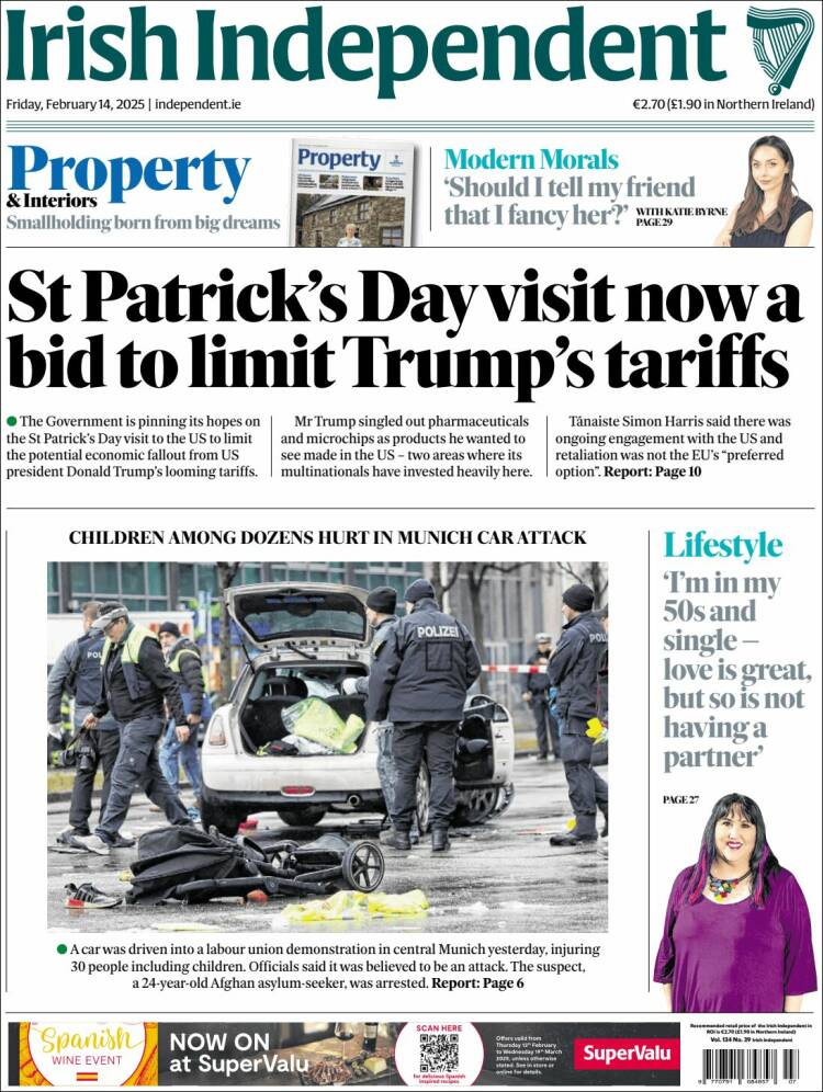 Portada de Irish Independent (Irlanda)