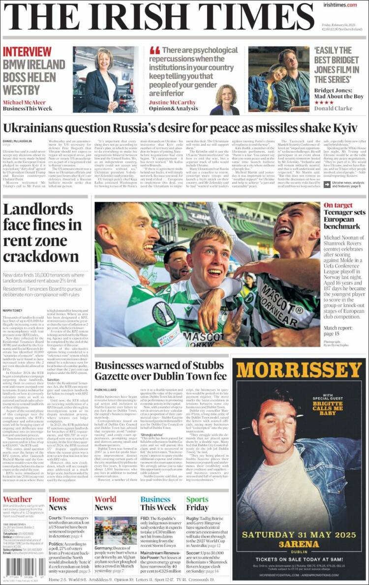 Portada de Irish Times (Irlanda)