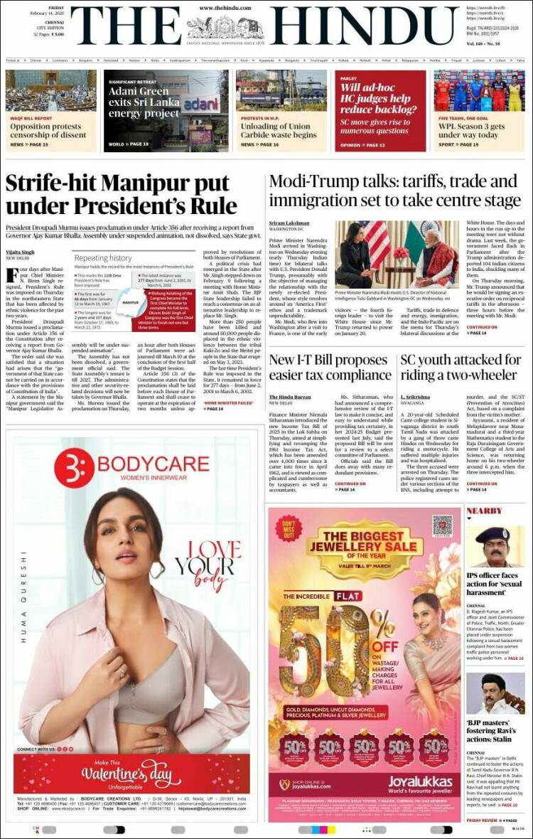 Portada de The Hindu (India)