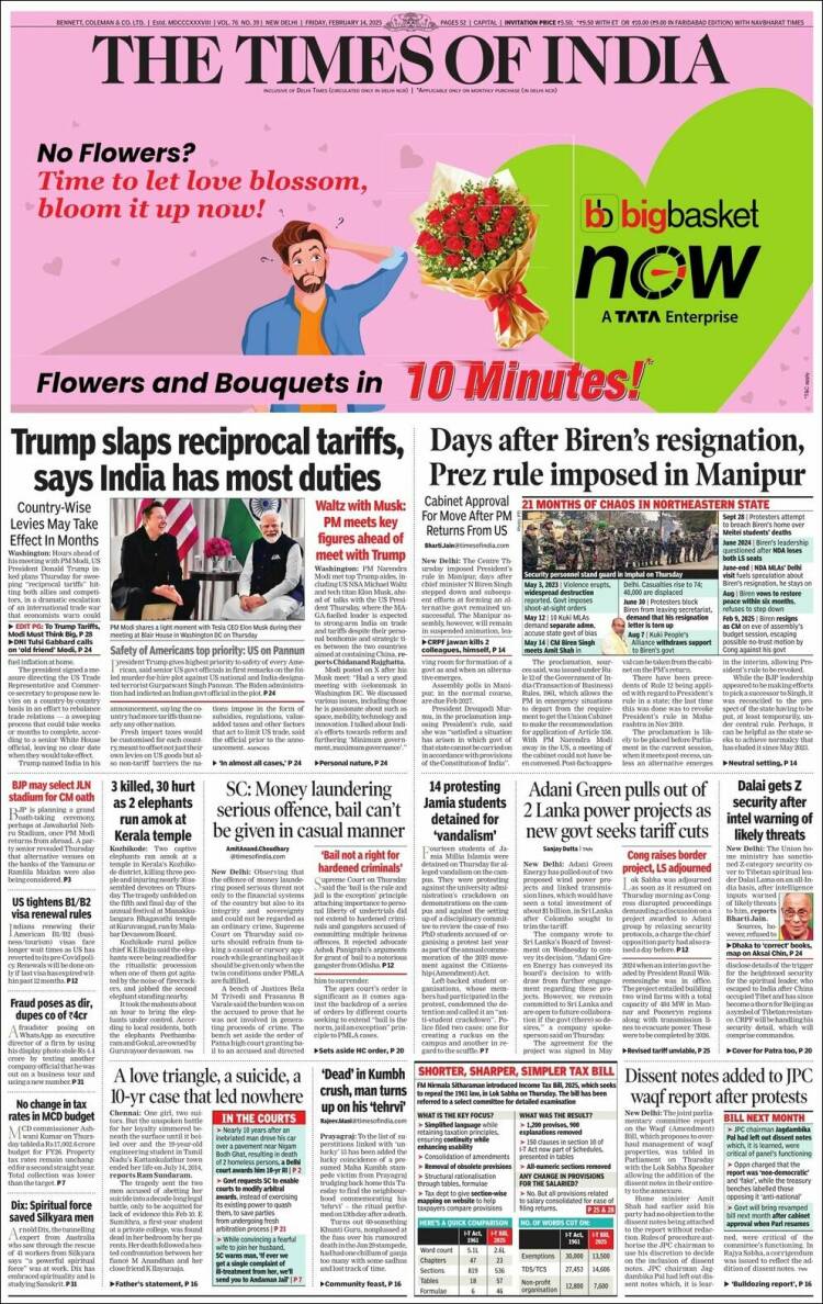 Portada de The Times of India (India)