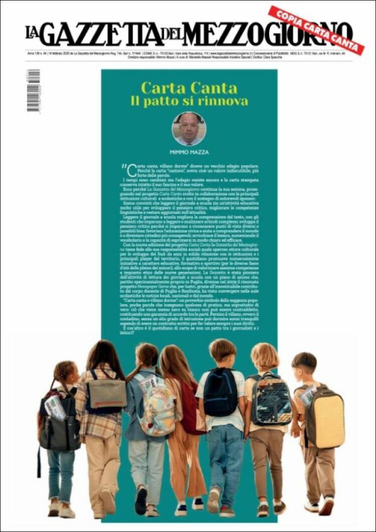 Portada de La Gazzetta del Mezzogiorno (Italia)