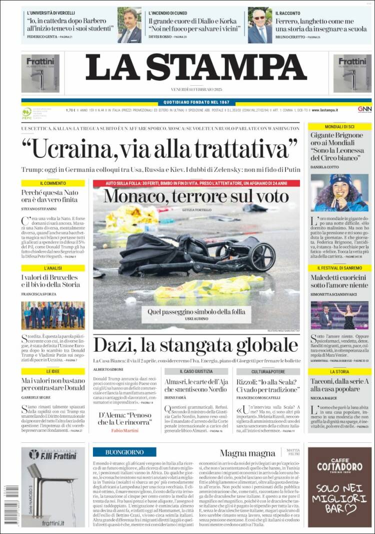 Portada de La Stampa (Italie)