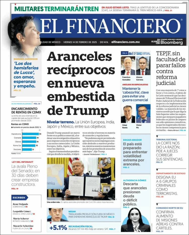 Portada de El Financiero (Mexico)