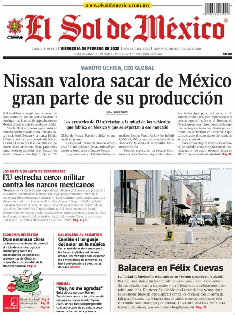 Portada de El Sol de México (México)