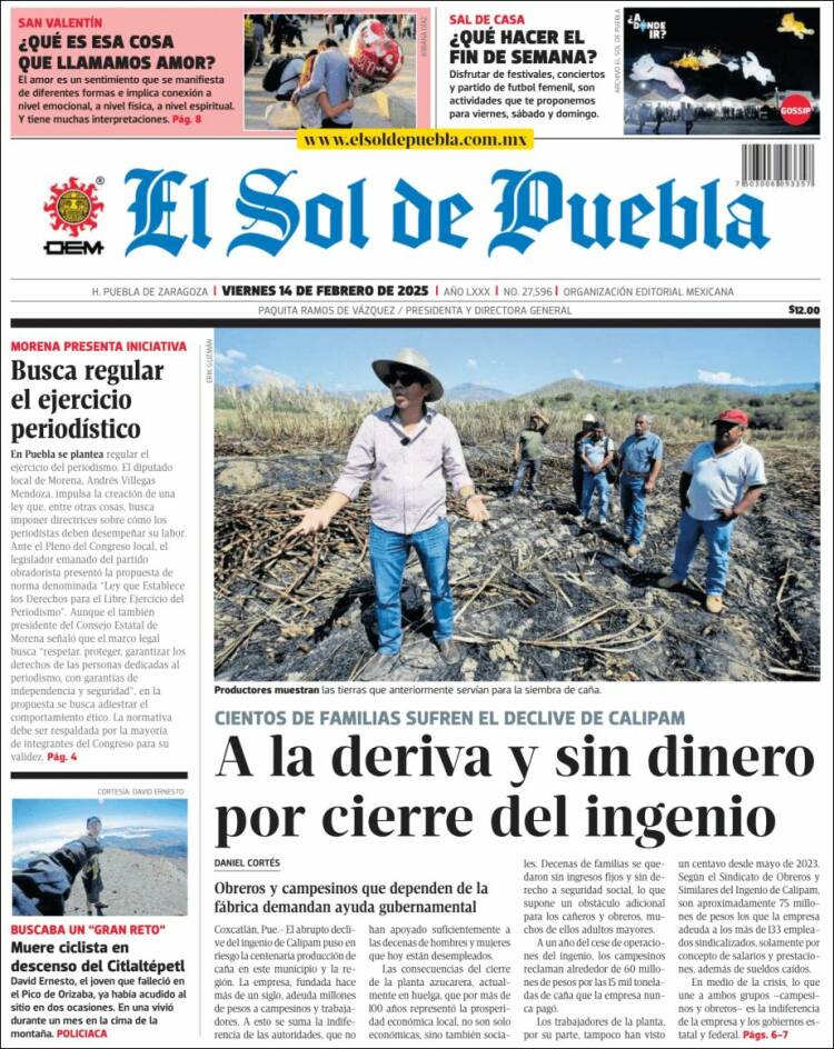 Portada de El Sol de Puebla (México)