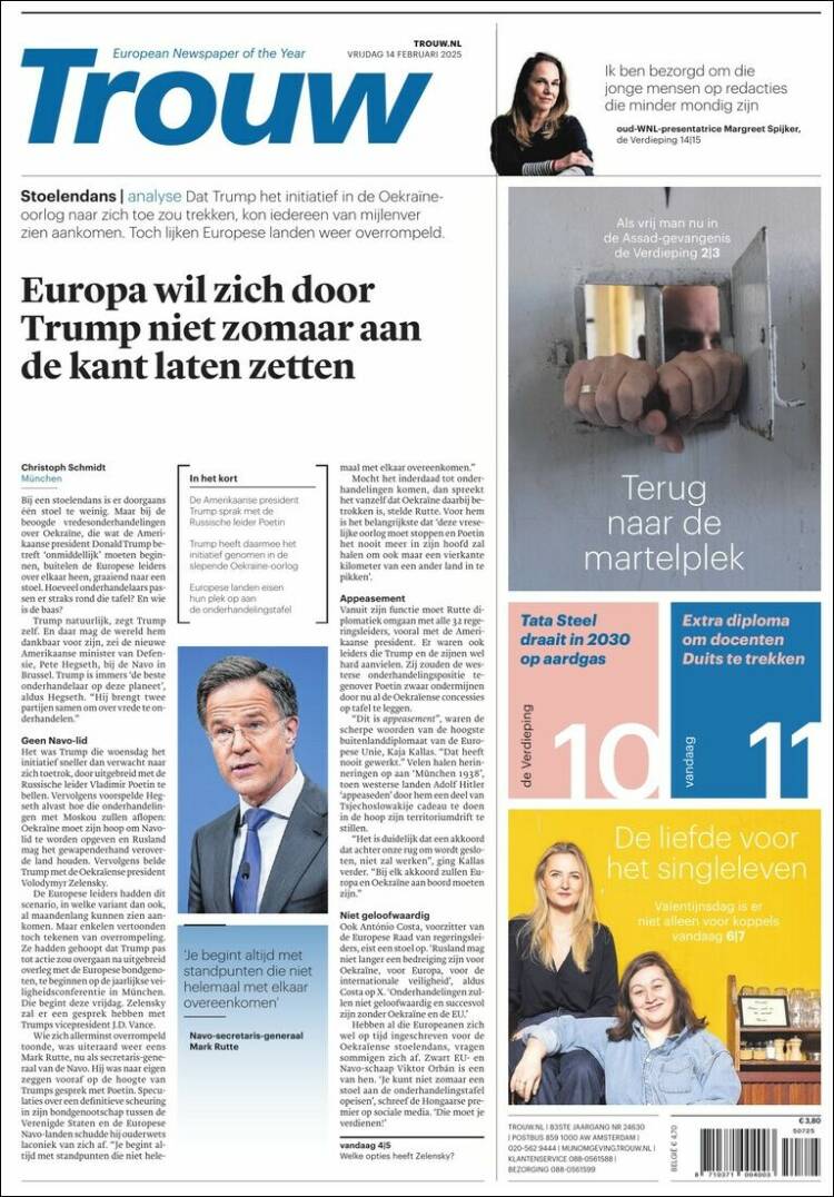 Portada de Trouw (Países Bajos)