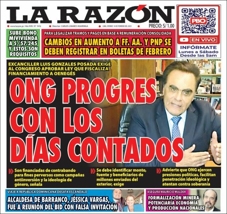 Portada de La Razón (Pérou)