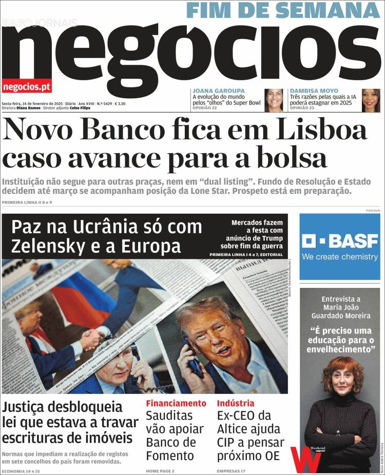 Portada de Jornal de Negócios (Portugal)