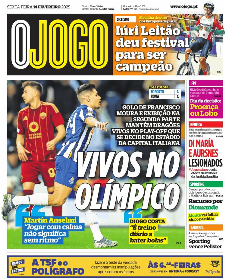 Portada de O Jogo (Portugal)