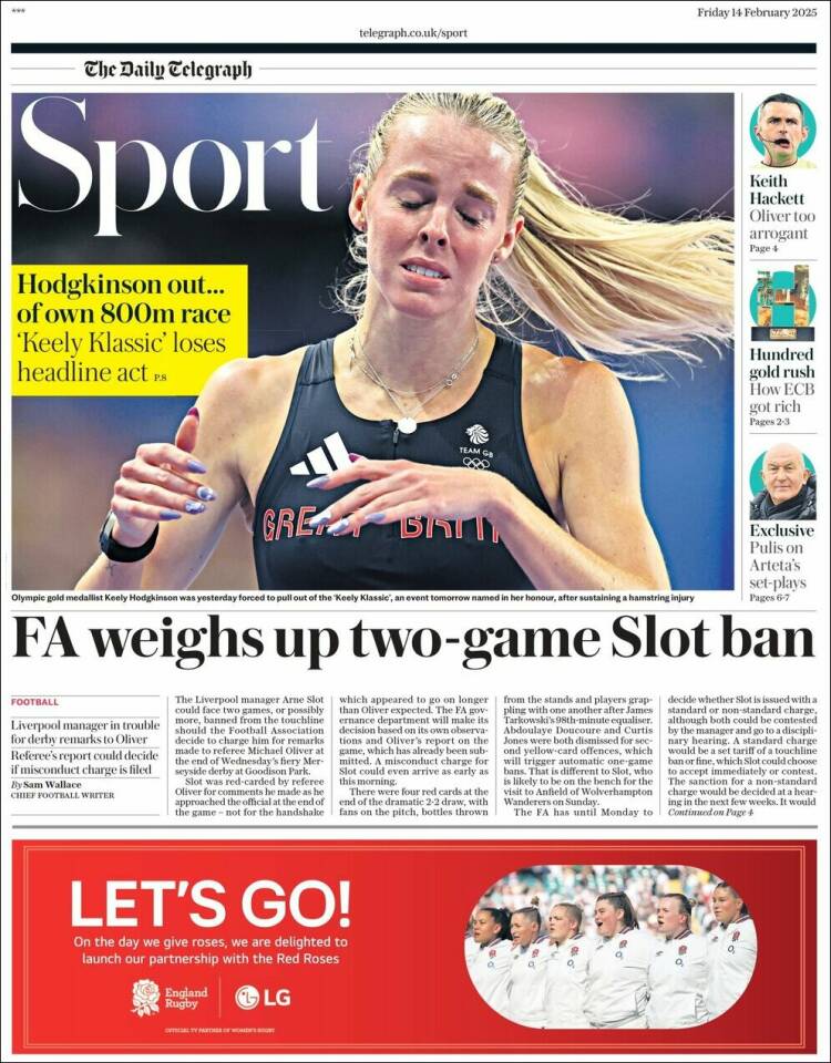 Portada de Telegraph Sport (Reino Unido)