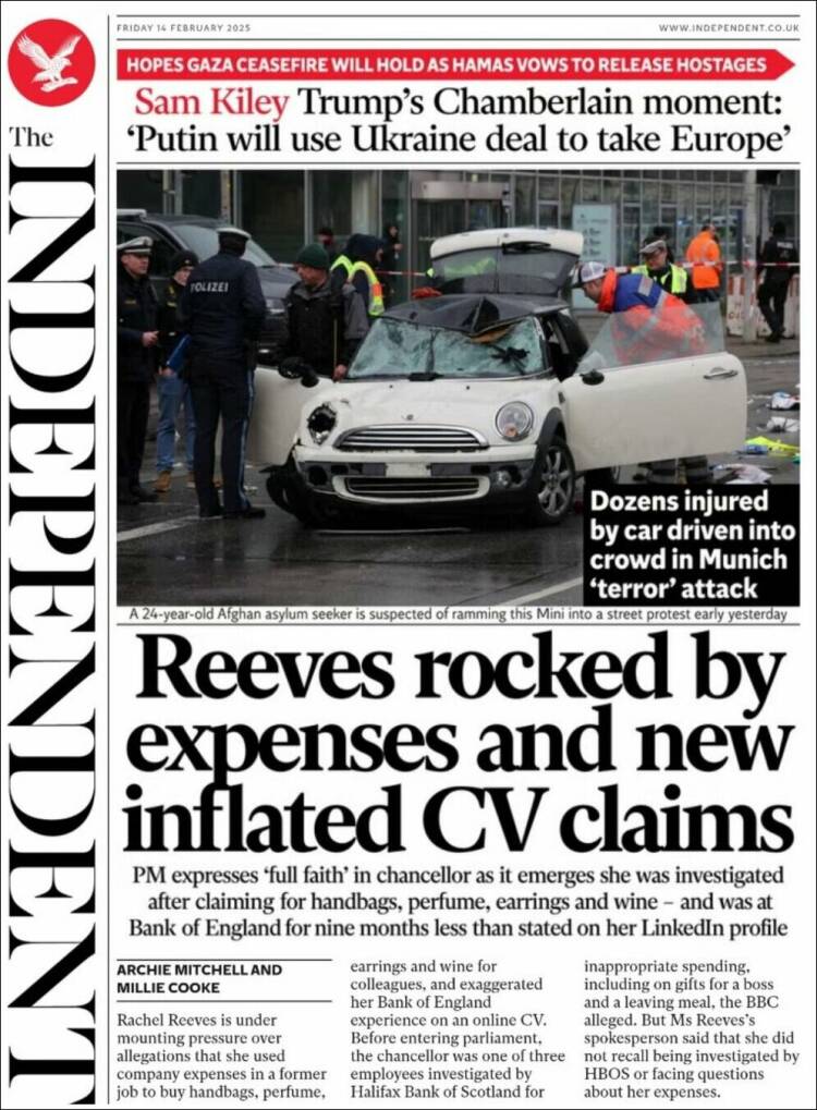 Portada de The Independent (Reino Unido)