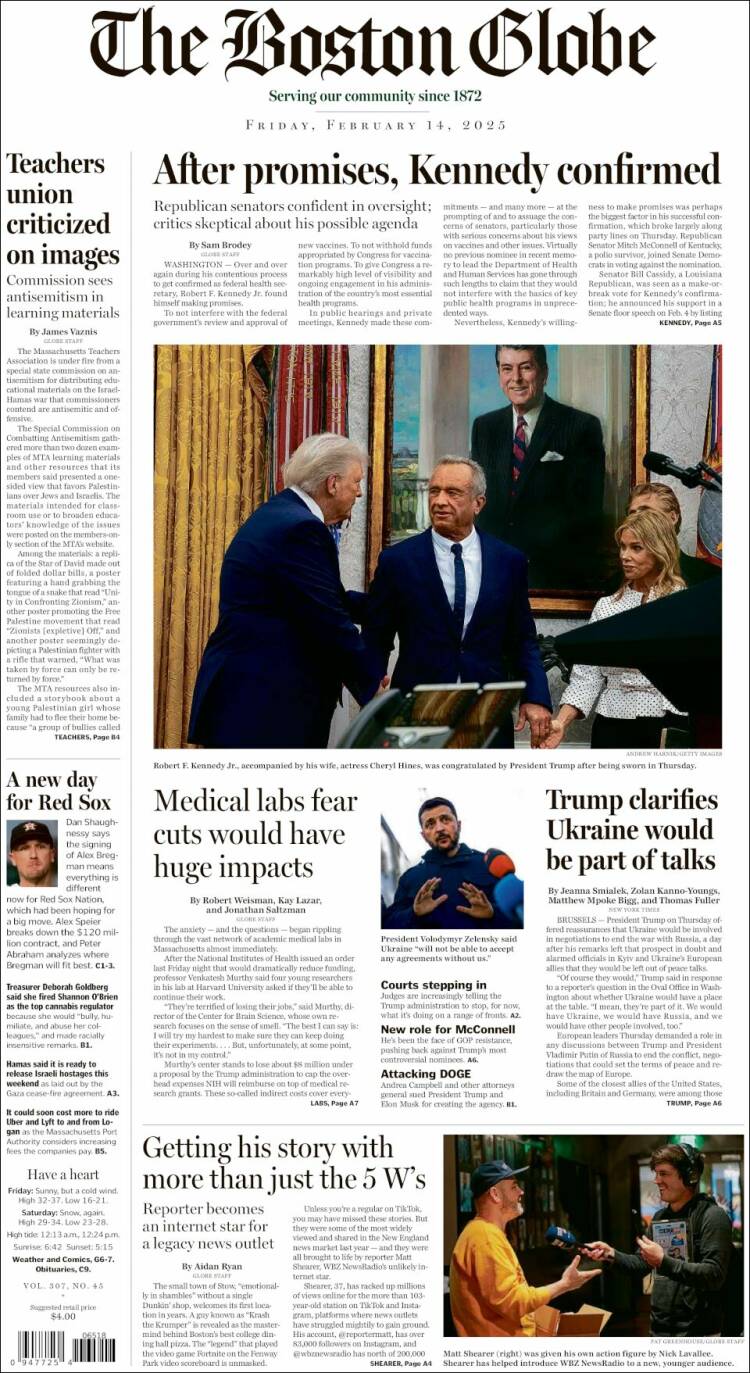 Portada de Boston Globe (USA)