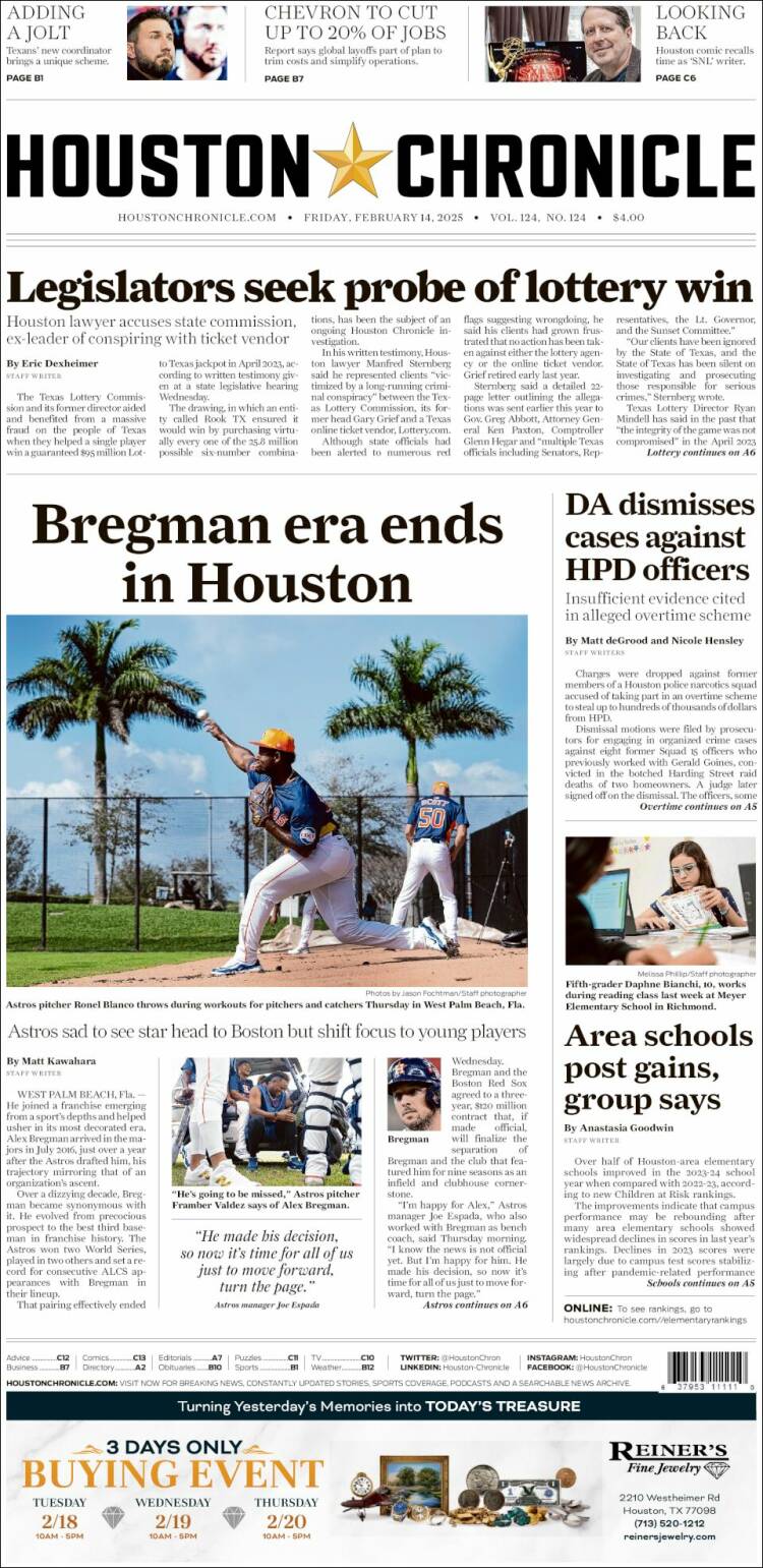 Portada de Houston Chronicle (USA)