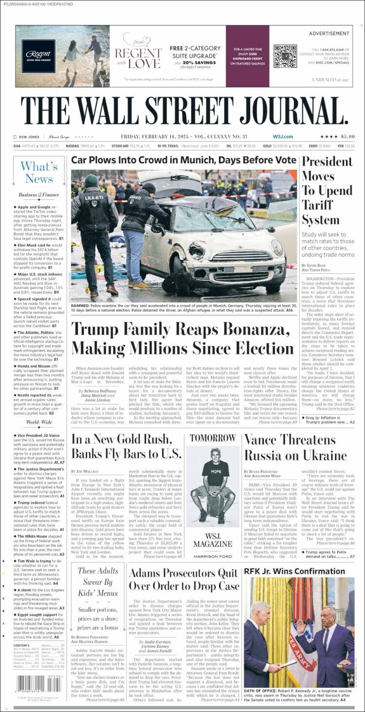 Portada de Wall Street Journal (États-Unis)