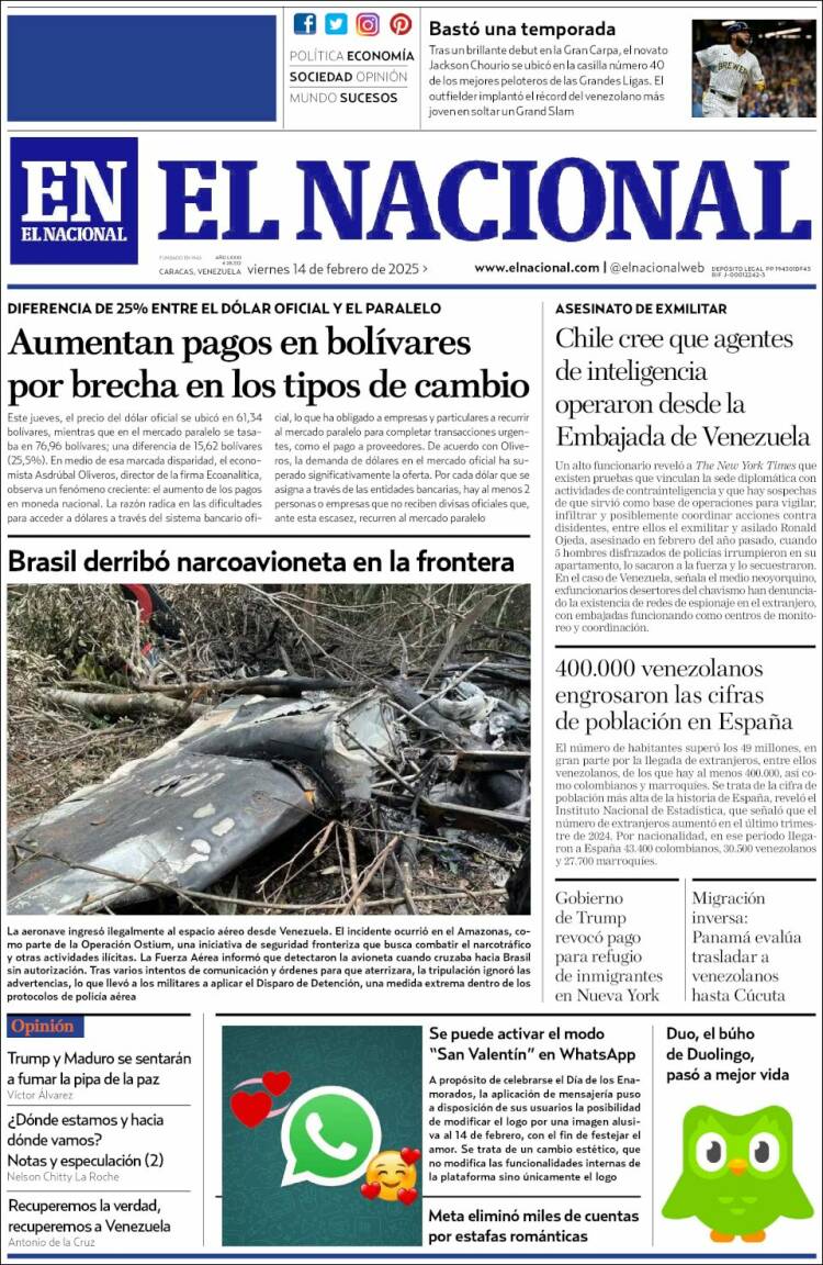 Portada de El Nacional (Venezuela)