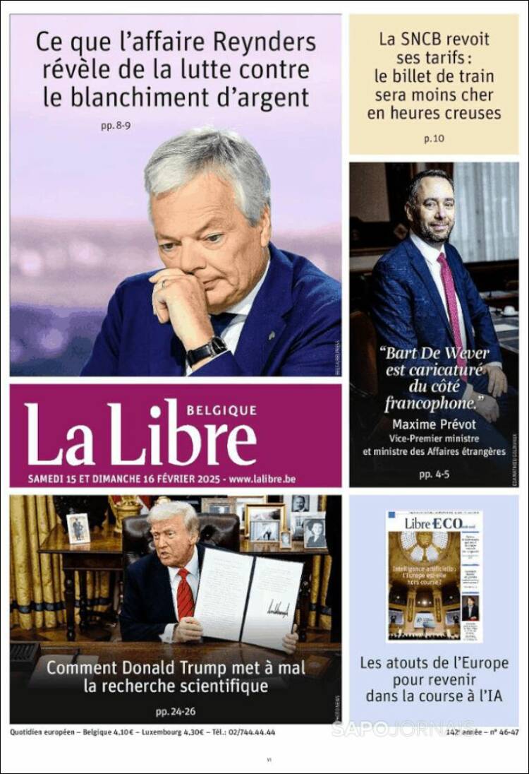 Portada de La Libre.be (B&eacute;lgica)