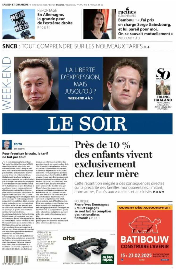 Portada de Le Soir (B&eacute;lgica)