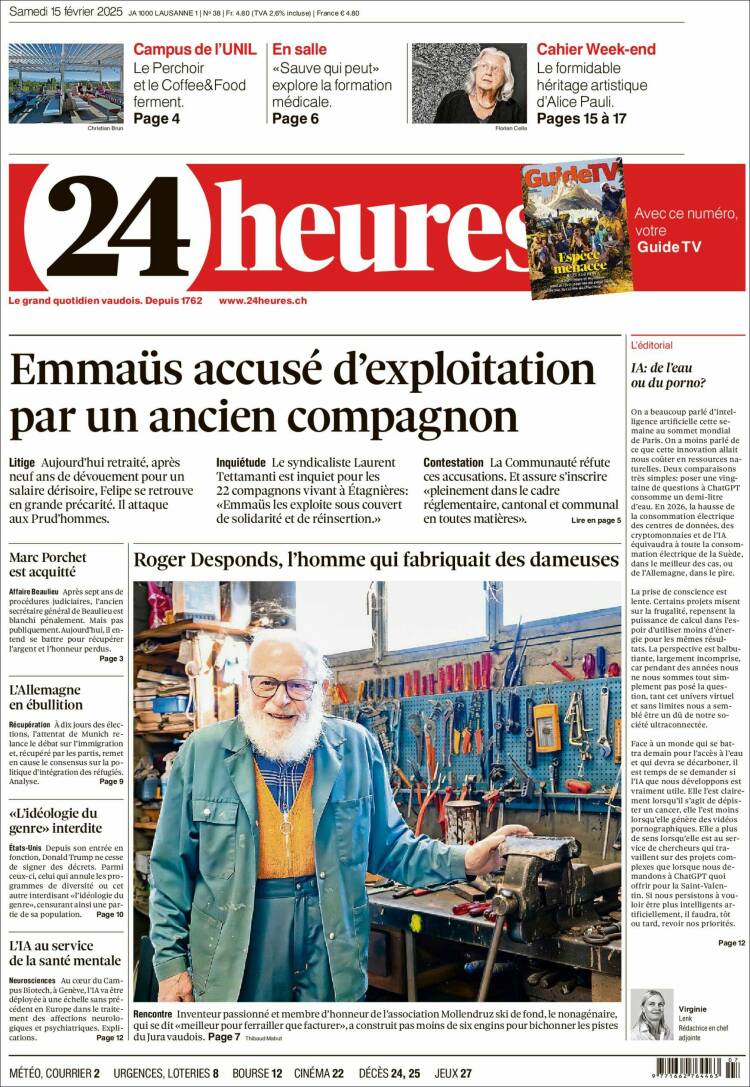 Portada de 24 Heures (Suiza)
