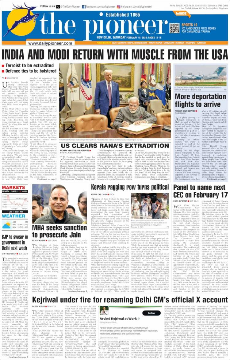 Portada de The Pioneer (India)