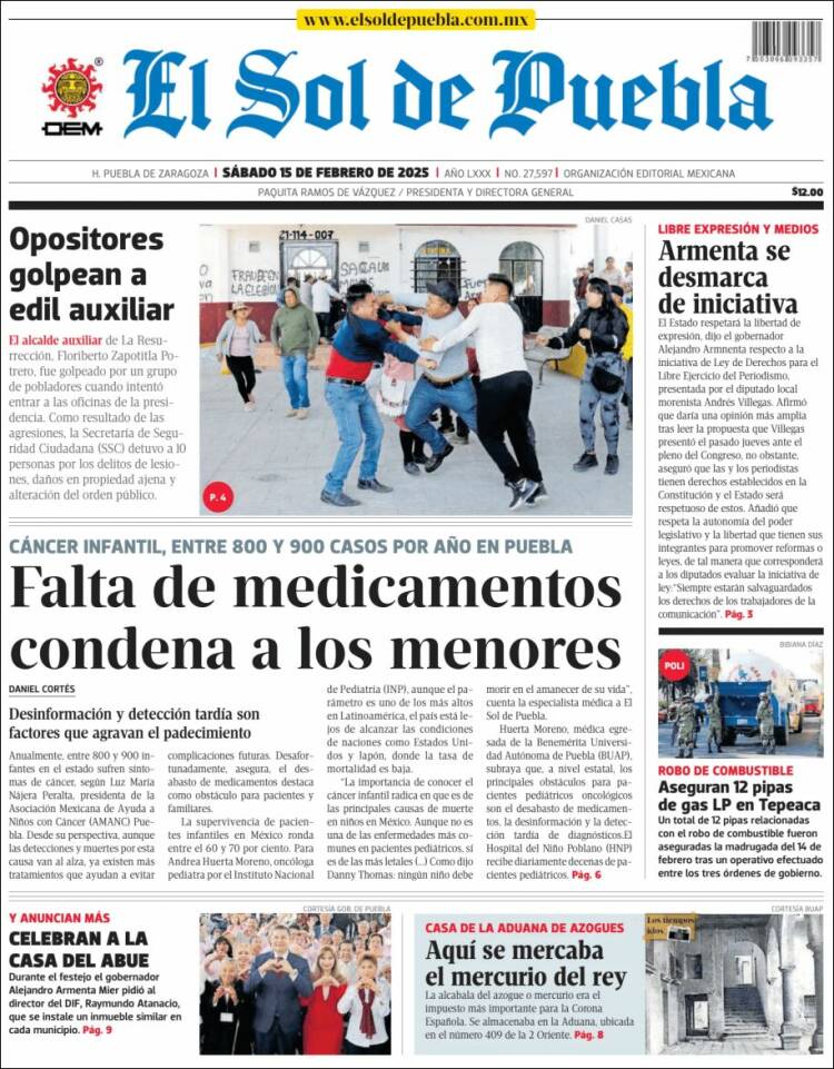 Portada de El Sol de Puebla (M&eacute;xico)