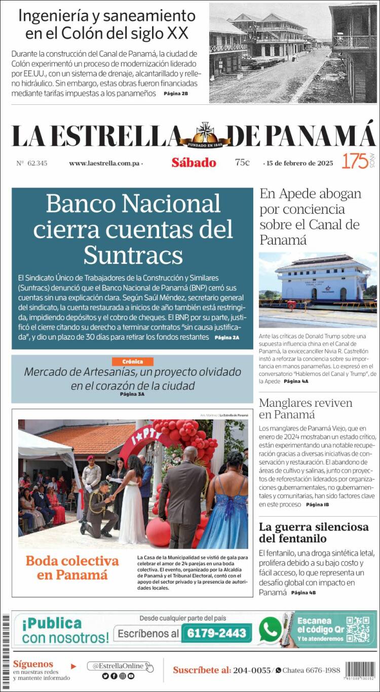 Portada de La Estrella de Panamá (Panam&aacute;)